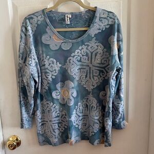 Winter Sun Women’s L cotton Blue Patterned Women's Top